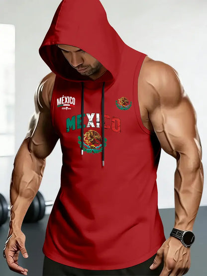 🔥 Men's Mexico Pride Sleeveless Hoodie – Breathable Athletic Tank Top 🇲🇽