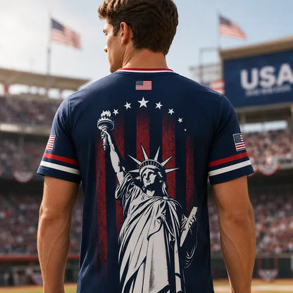 🇺🇸 USA Patriotic Soccer Jersey | American Flag & Statue of Liberty V-Neck Sports Tee 🗽⚽