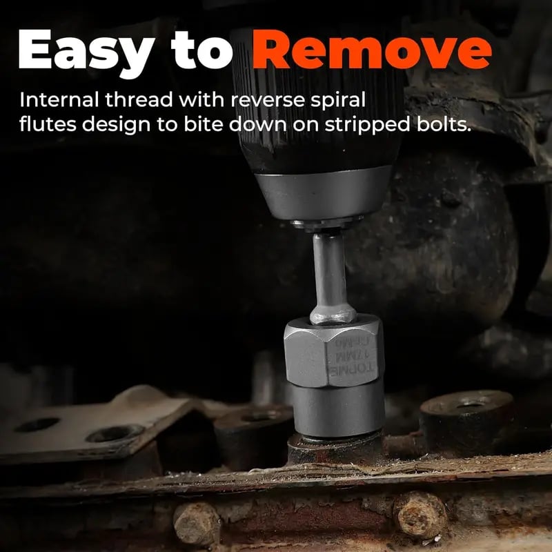 TOPME Bolt Extractor Kit,13+1 Piece Impact-Grade CR-MO Steel Nut Remover Set, 3/8' Drive Socket for Removing Frozen/Rusted/Rounded Bolts & Lug Nuts (Sizes 8-19mm)