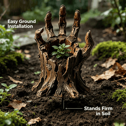 🎃Halloween  Wooden Hand Garden Planter Stake – Spooky Driftwood Yard Decor for Plants & Halloween 🕸️
