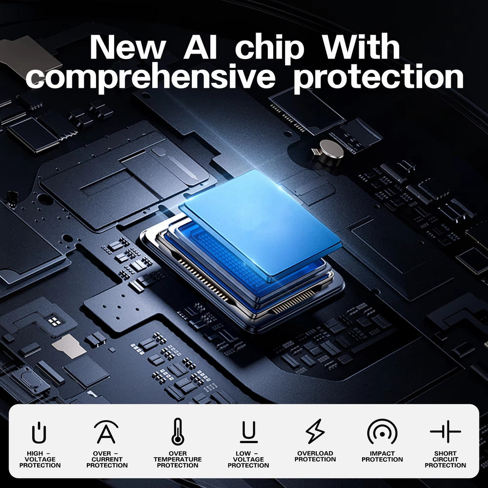 Product graphic illustrating the inverter's advertised electronic protection features