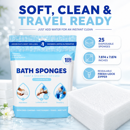 🫧Freshness Anytime, Anywhere! 25 Large Rinse-Free Bathing Wipes for Adults