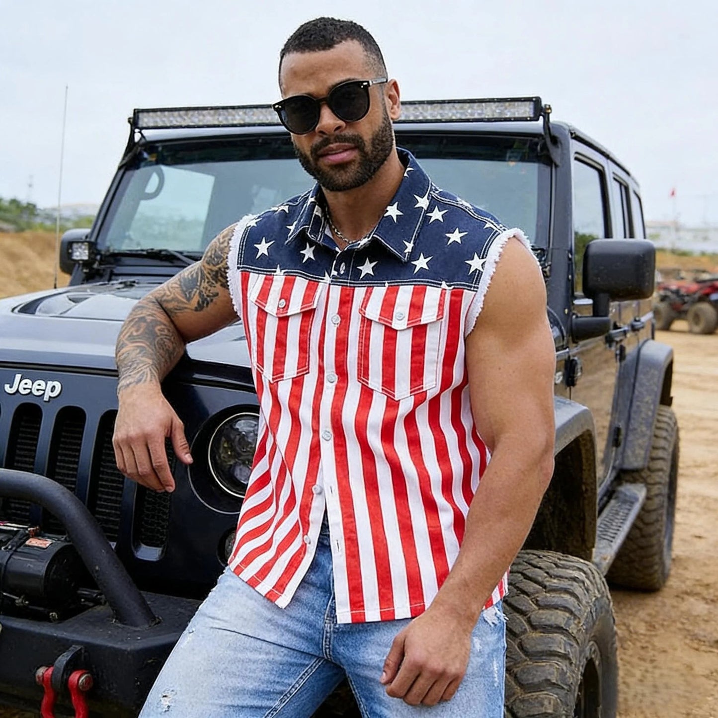 ⚡Hot Sales 49% OFF🔥Men's American Flag Denim Vest - 4th of July Patriotic Casual Sleeveless Jacket