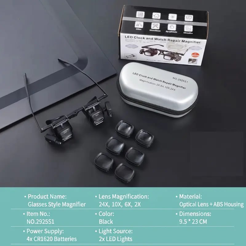 🔍 2X-24X LED Head Mount Magnifying Glasses | Hands Free Glasses Style Loupe for Watch & Phone Repair
