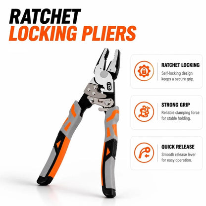 🔩 Self-Locking Ratchet Pliers, 55 Steel Anti-Skid Locking Grip Pliers, Heavy Duty Wire Cutters for Automotive & Plumbing Repair