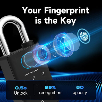 Heavy Duty Fingerprint Padlock with Key, Smart Gate Lock with Keypad