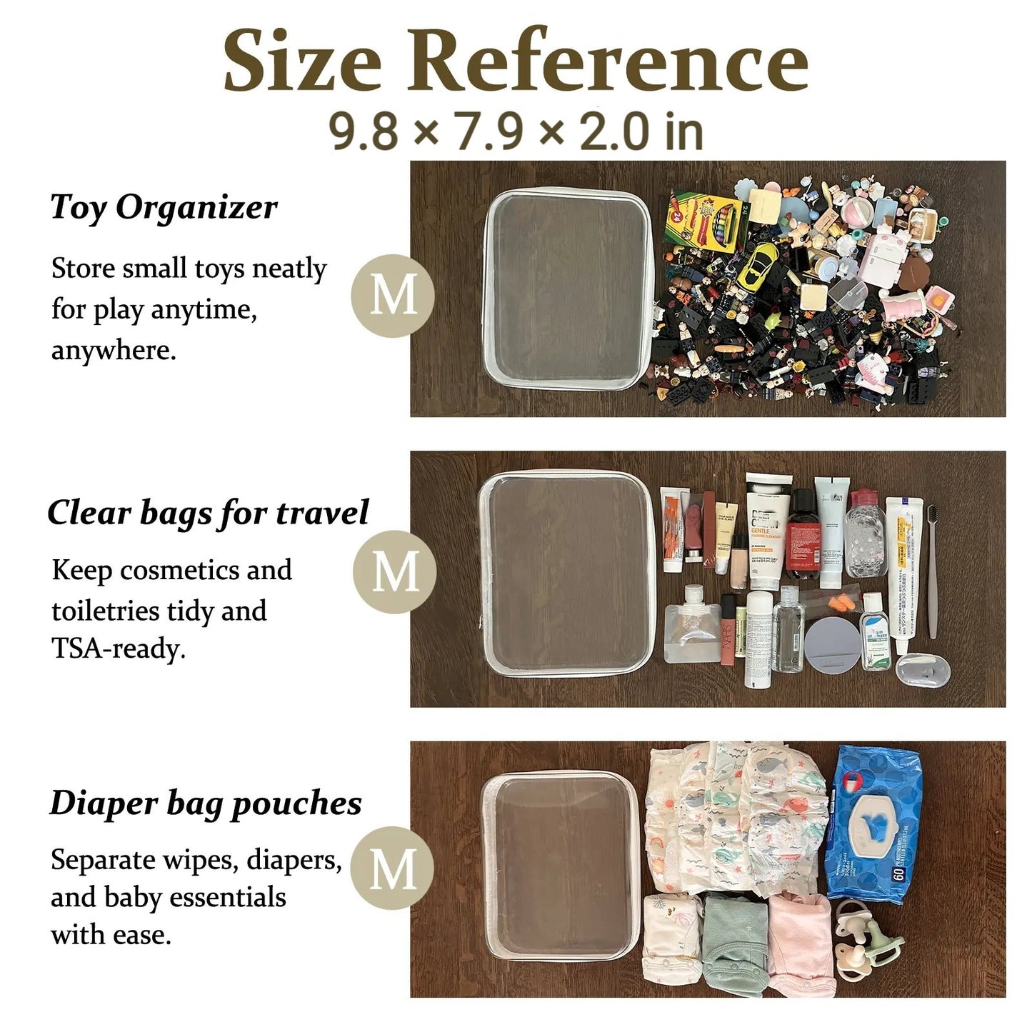 4 PCS Clear Organizer Storage Box Clear Hard Zipper Case PVC Plastic CLear Storage Containers