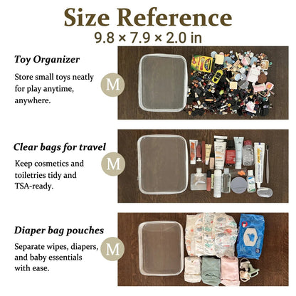 4 PCS Clear Organizer Storage Box Clear Hard Zipper Case PVC Plastic CLear Storage Containers