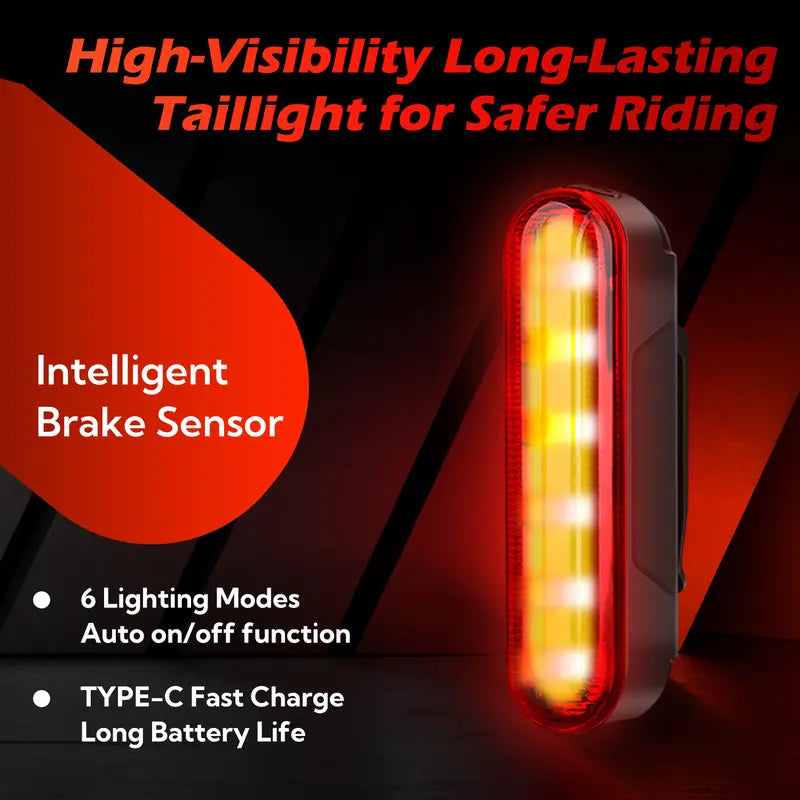 Unisex Smart Bike Tail Light - 3.15in, 5 LED, Laser Indicator, USB-Rechargeable, 6 Modes, Waterproof, Luminous, Compact Eco-Friendly Cycling Accessory for Cyclists in All Weather Conditions