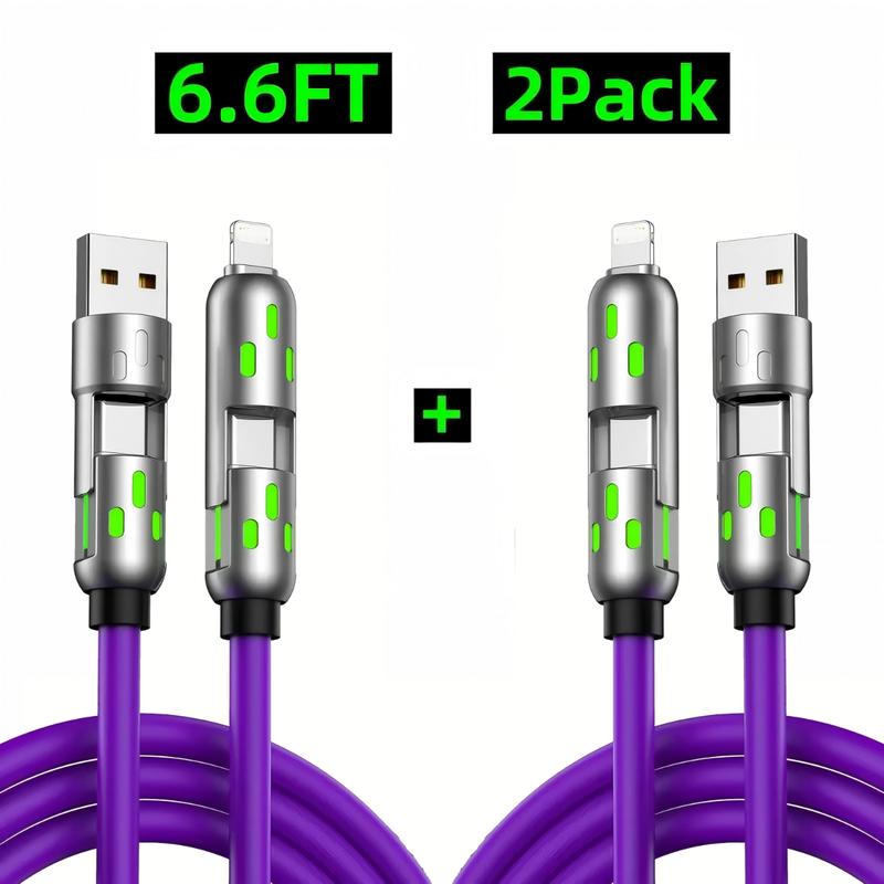 🔌 4-in-1 65W Fast Charging USB Cable, 6.6FT Multi Device Charging Cord 2 Pack