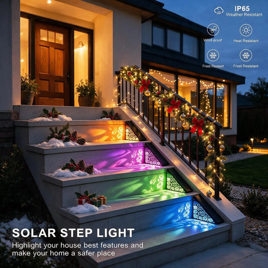 (Buy 1 Get 1 Free)Solar Step Lights Outdoor, IP65 Waterproof LED Deck Stair Lights, colored lights gradient colors Auto Dusk-to-Dawn Warm White Glow, Solar Powered Lights for Front Porch, Garden Pathway, Patio Steps, Home Decor