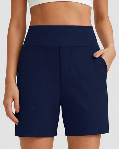 Women's High-Waisted Athletic Bermuda Shorts with Pockets – Running, Yoga, Summer Casual Activewear