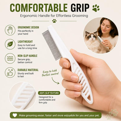 Pet Face Comb Set for Cats & Dogs, Fine Tooth Stainless Steel Grooming Comb, Removes Loose Fur, Flea & Lice Removal Comb, Anti-Shedding, Small & Large Size (2PCS)