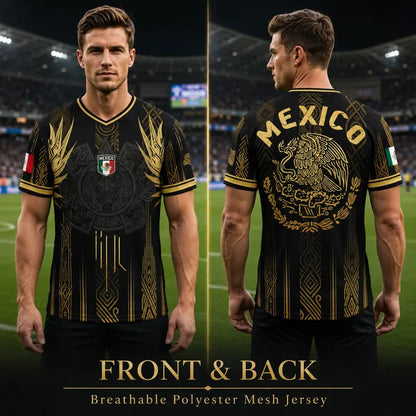 ✨Mexico Aztec Gold Soccer Jersey – Breathable Mesh Fan Shirt for Sports & Daily Wear