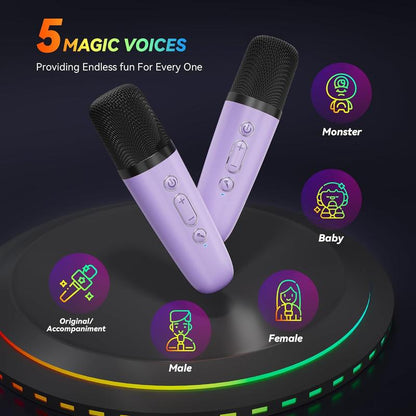 🎉🎵 Portable Bluetooth Karaoke Speaker with 2 Wireless Mics for Kids & Family