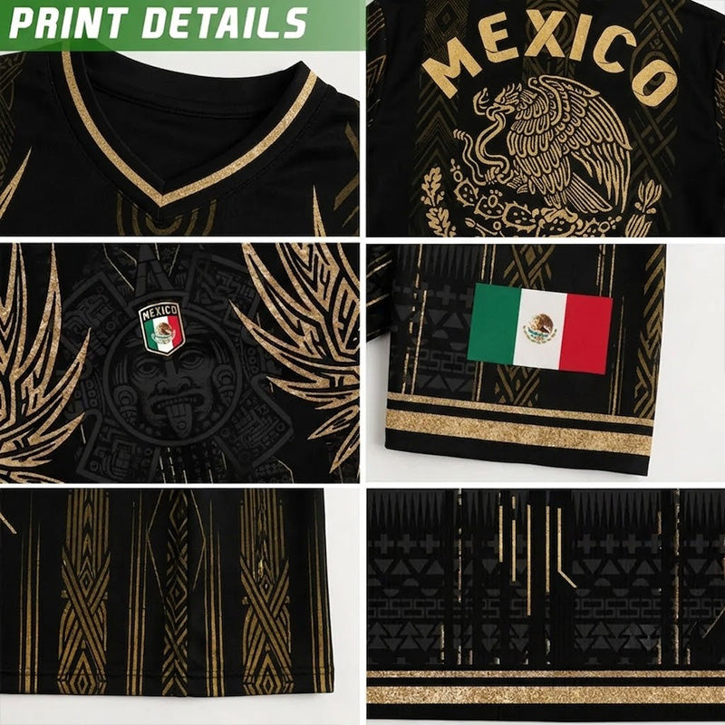 ✨Mexico Aztec Gold Soccer Jersey – Breathable Mesh Fan Shirt for Sports & Daily Wear