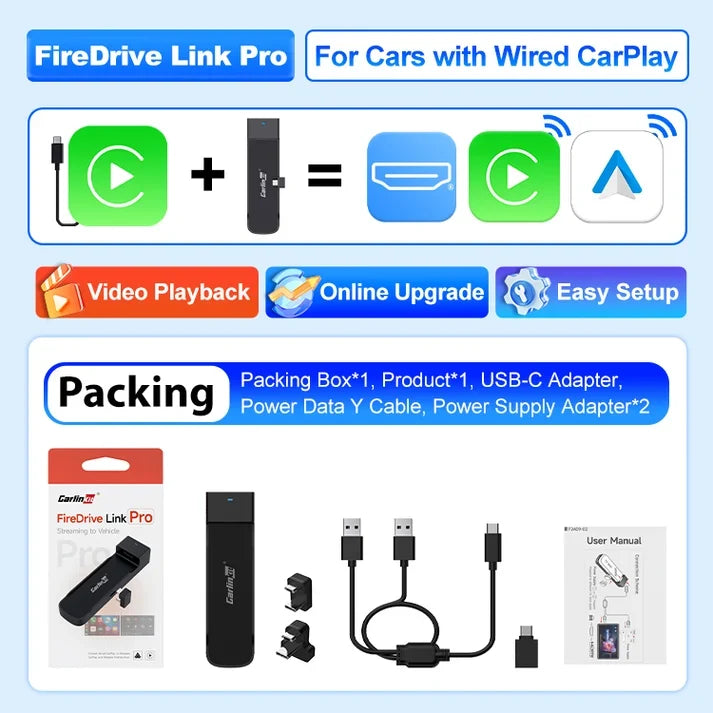 CarlinKit FireDrive Link Pro with Wireless Carplay & Android Auto For Fire TV Stick