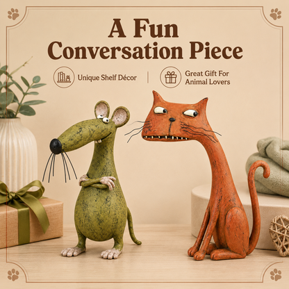 🧡Whimsical Vintage Mouse & Cat Figurine