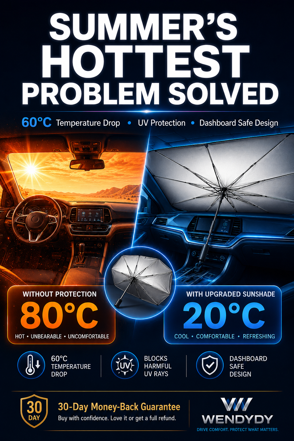 🚗 Foldable Car Sunshade Umbrella – Reflective Windshield Heat & UV Protection ☀️