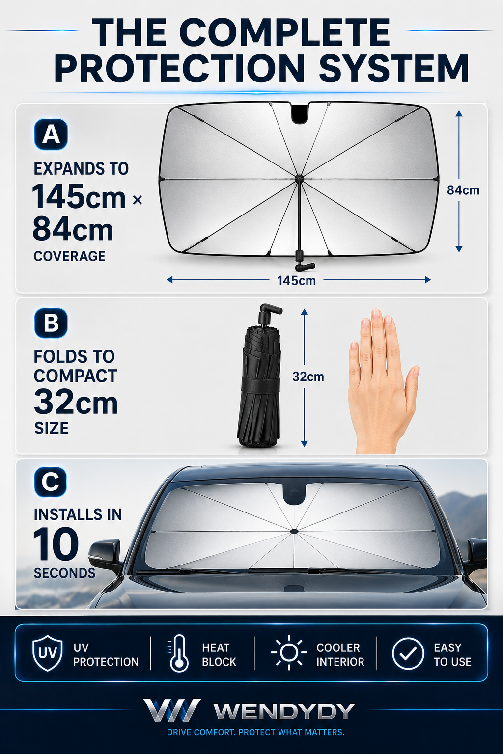 🚗 Foldable Car Sunshade Umbrella – Reflective Windshield Heat & UV Protection ☀️