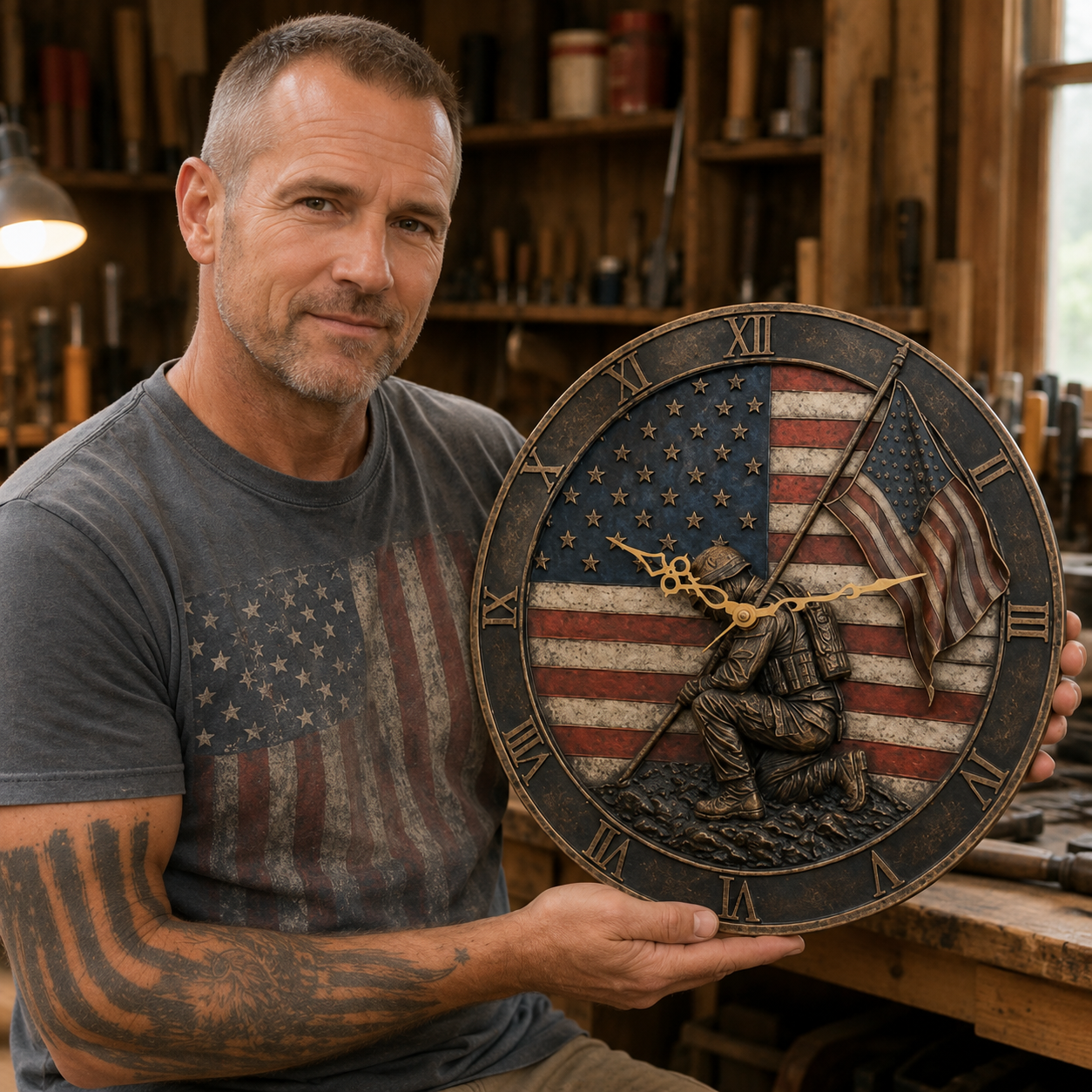 🇺🇸 American Flag Veteran Tribute Wall Clock