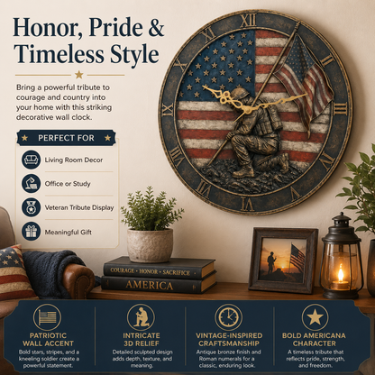 🇺🇸 American Flag Veteran Tribute Wall Clock