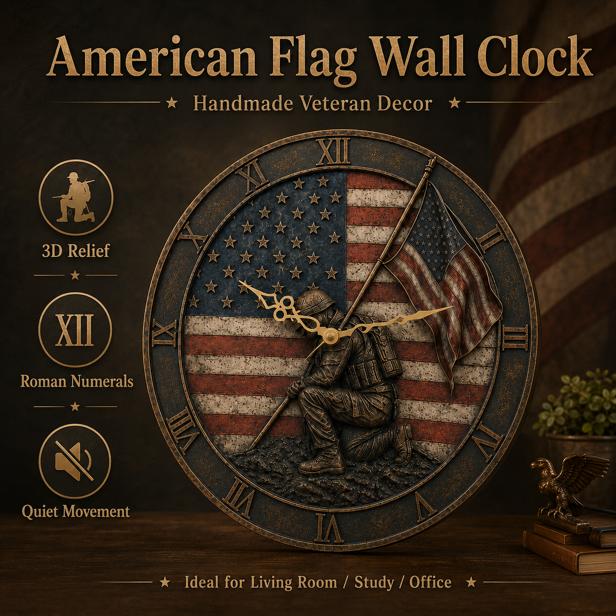 🇺🇸 American Flag Veteran Tribute Wall Clock