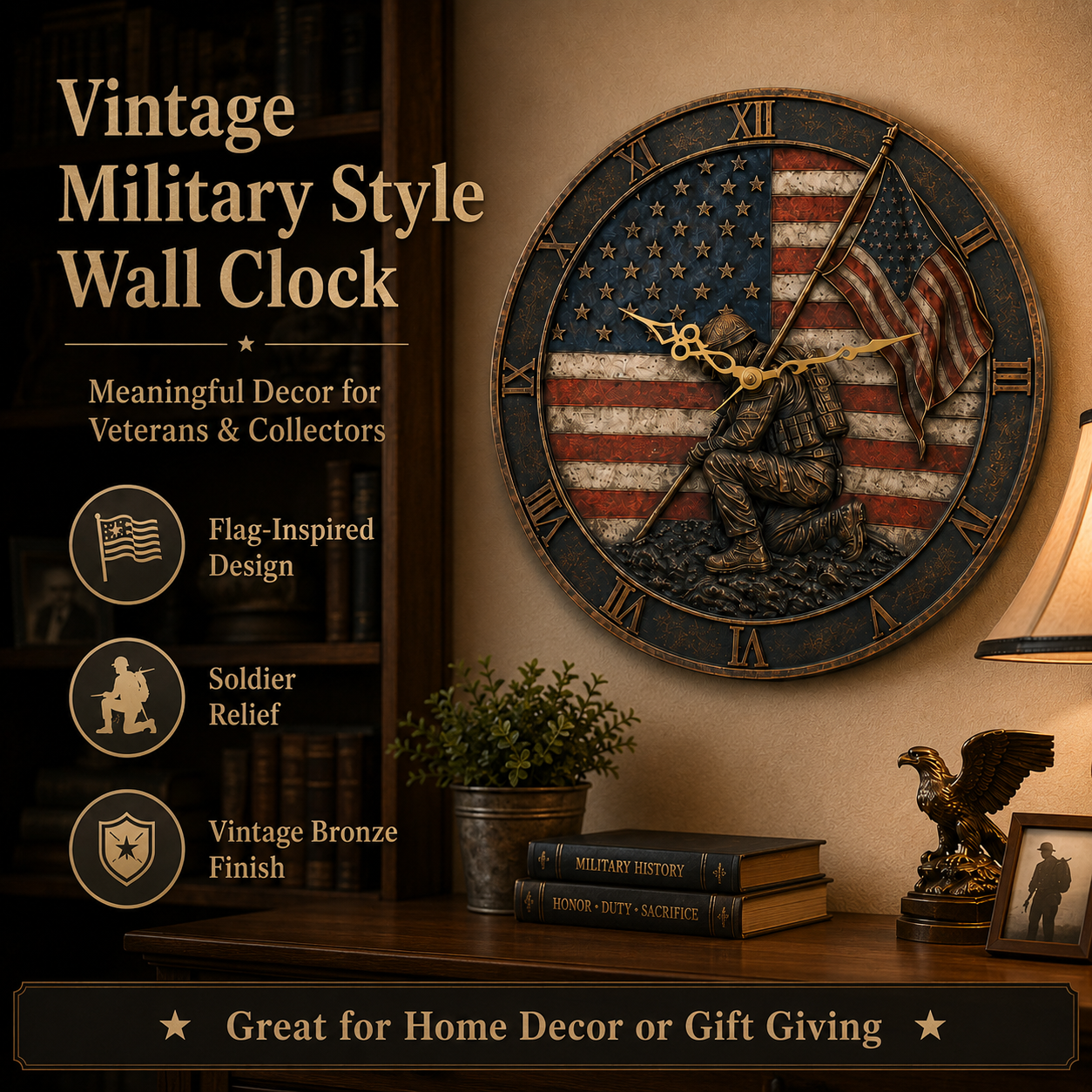 🇺🇸 American Flag Veteran Tribute Wall Clock