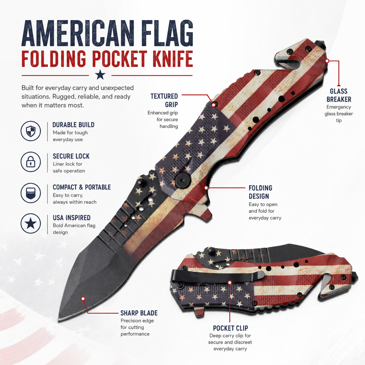 🇺🇸 American Flag Tactical Folding Knife