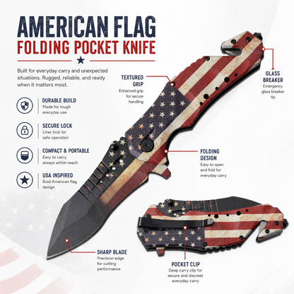 🇺🇸 American Flag Tactical Folding Knife