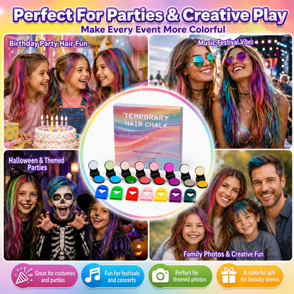 🔥🌈12-Color Temporary Hair Chalk Applicator Set |Vibrant Buildable Shades in Easy Clamp-On Applicators for Highlights, Streaks & Costume Looks ✨