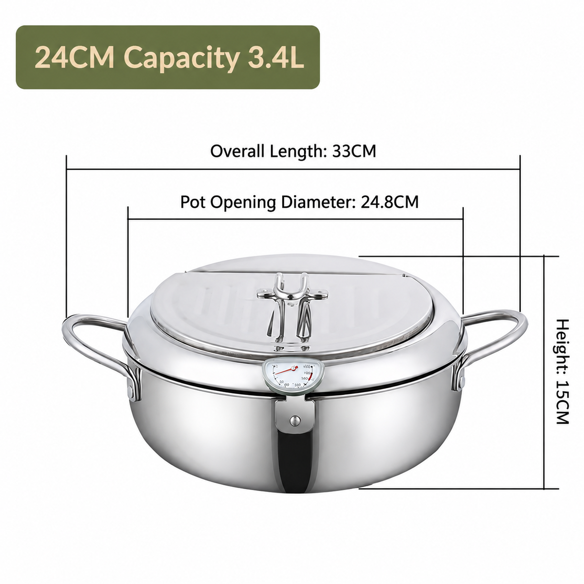 🥗Kitchen Essentials 🍳 304 Stainless Steel Deep Fryer Pot – Thermometer, Oil Drain Rack, Splatter-Proof Lid