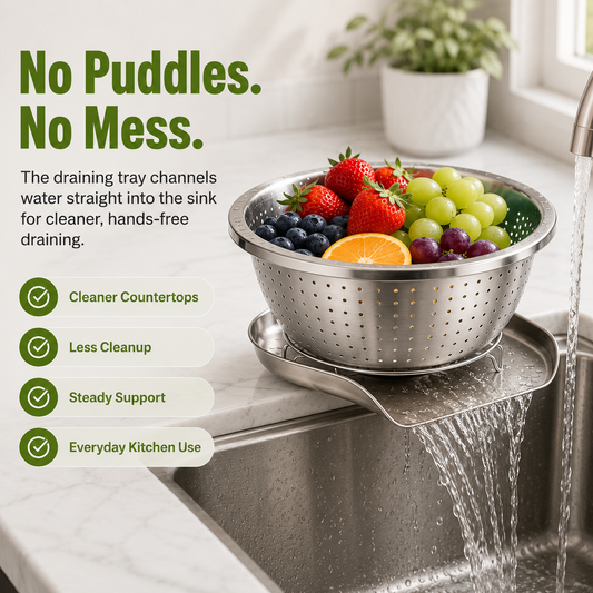 🍝 Stainless Steel Colander – Hands-Free Draining Made Simple
