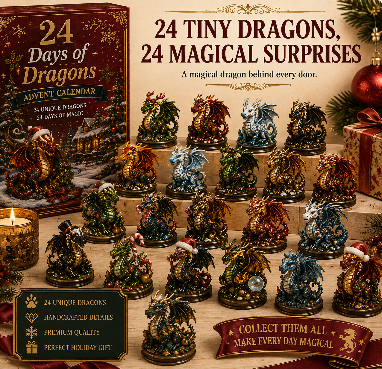 🐉 24 Days of Dragons Advent Calendar – 24 Unique Dragons, 24 Magical Christmas Surprises 🎄✨