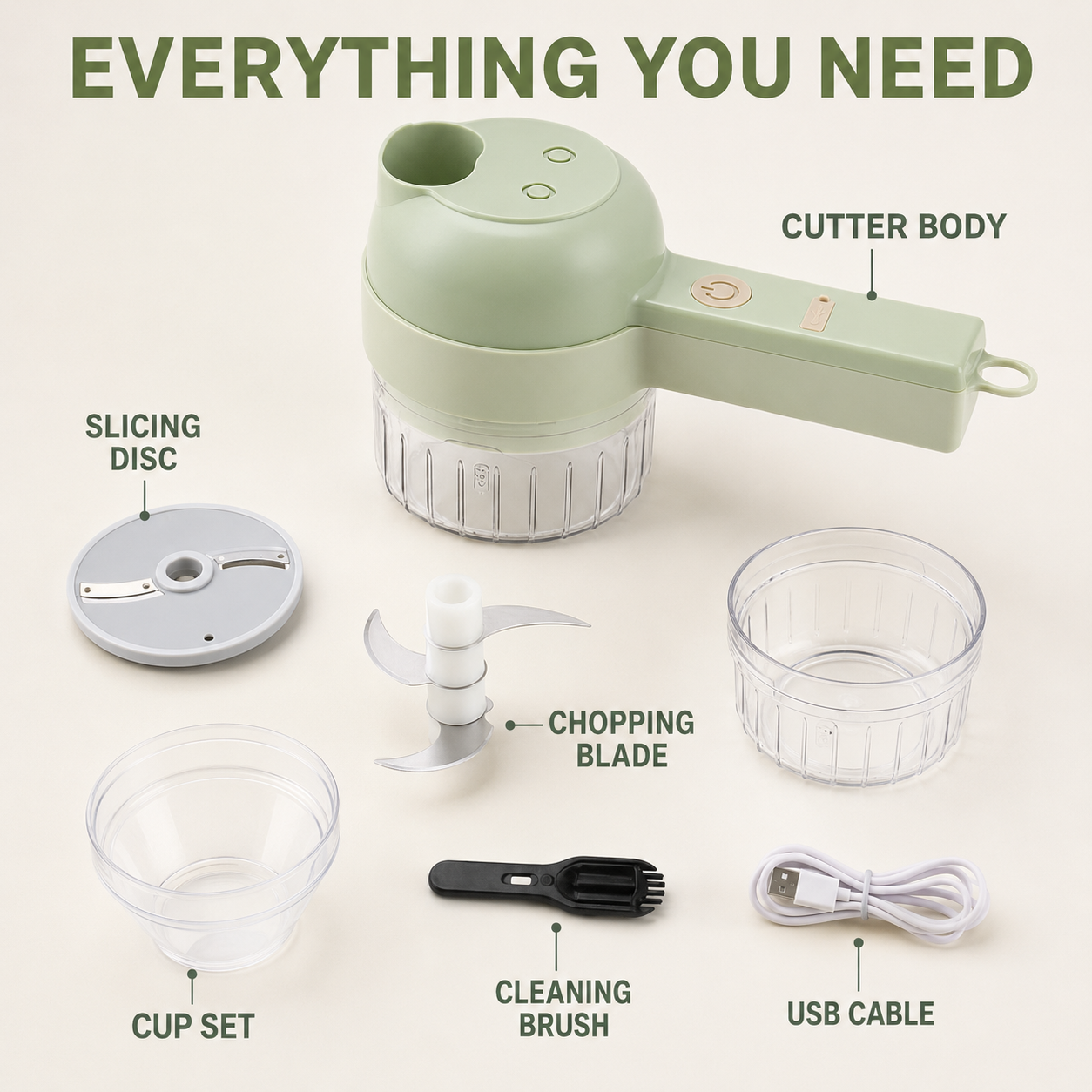 🥗 4-in-1 Portable Electric Vegetable Cutter – Chop · Slice · Dice · Shred