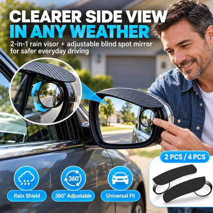 🌧️ 2-in-1 Car Mirror Rain Guards 🚗 360° Adjustable Blind Spot Mirrors (2-Pack)