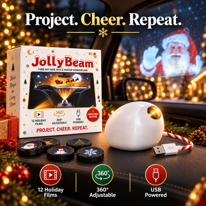 🎄 JollyBeam Car Window Projector ✨ 12 Holiday Films USB Christmas Car Decor