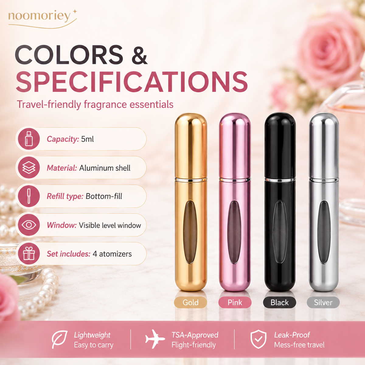 ✨ 4-Pack 5ml Refillable Perfume Atomizer Set – Leak-Proof Travel Spray Bottles