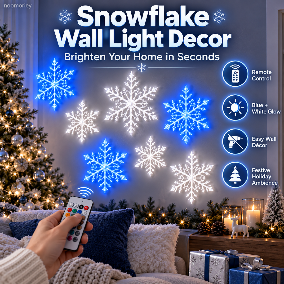 ❄️6 PCS LED Snowflake Wall Lights  – Blue & White Christmas Holiday Decor