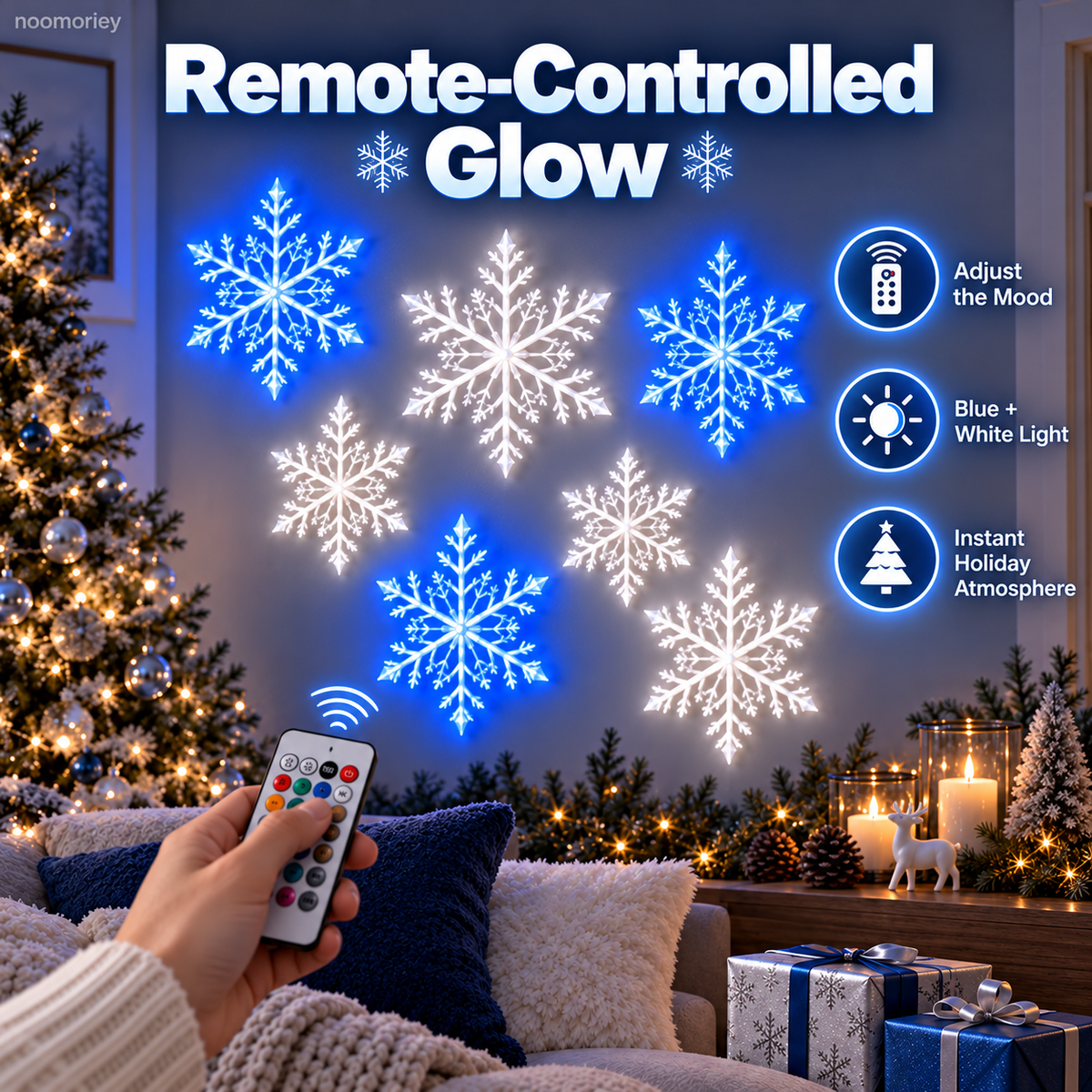 ❄️6 PCS LED Snowflake Wall Lights  – Blue & White Christmas Holiday Decor