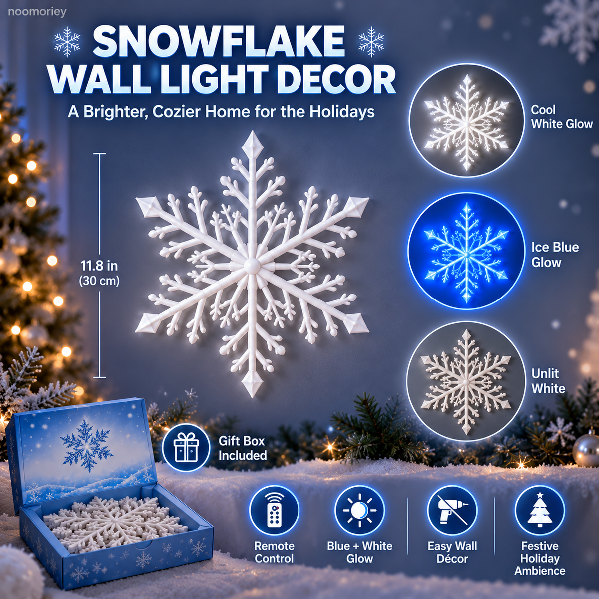 ❄️6 PCS LED Snowflake Wall Lights  – Blue & White Christmas Holiday Decor