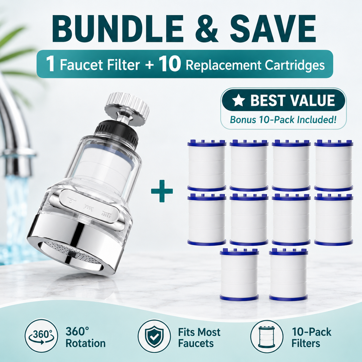 💧360° Ultimate Sink Upgrader | Splash-Proof Aerator + 10-Filter Value Pack 🚿