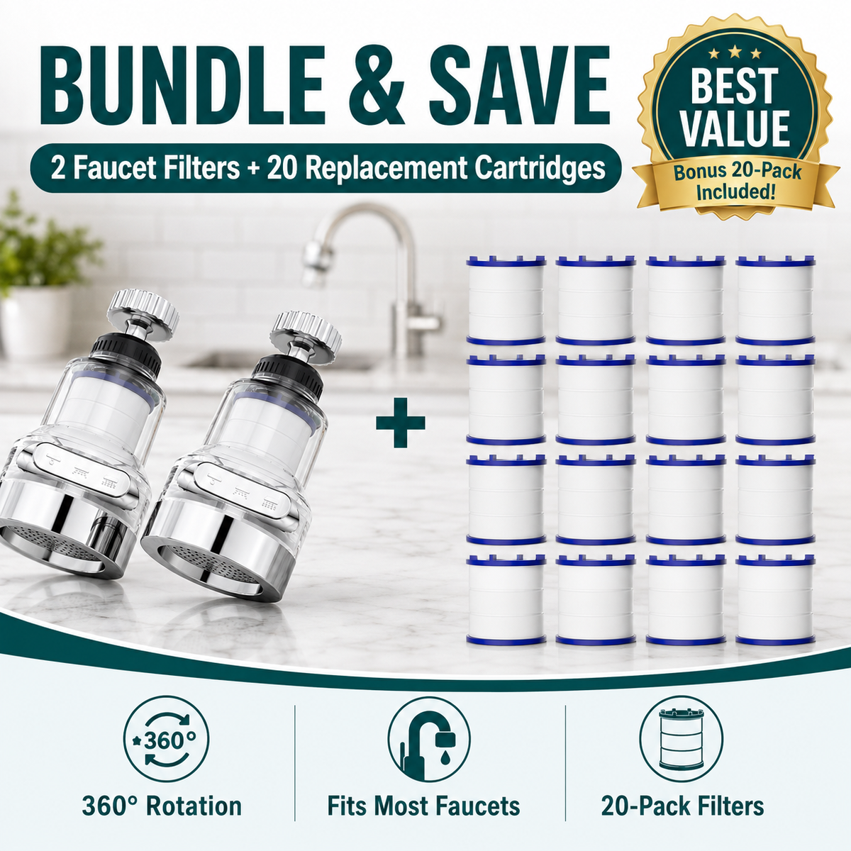 💧360° Ultimate Sink Upgrader | Splash-Proof Aerator + 10-Filter Value Pack 🚿