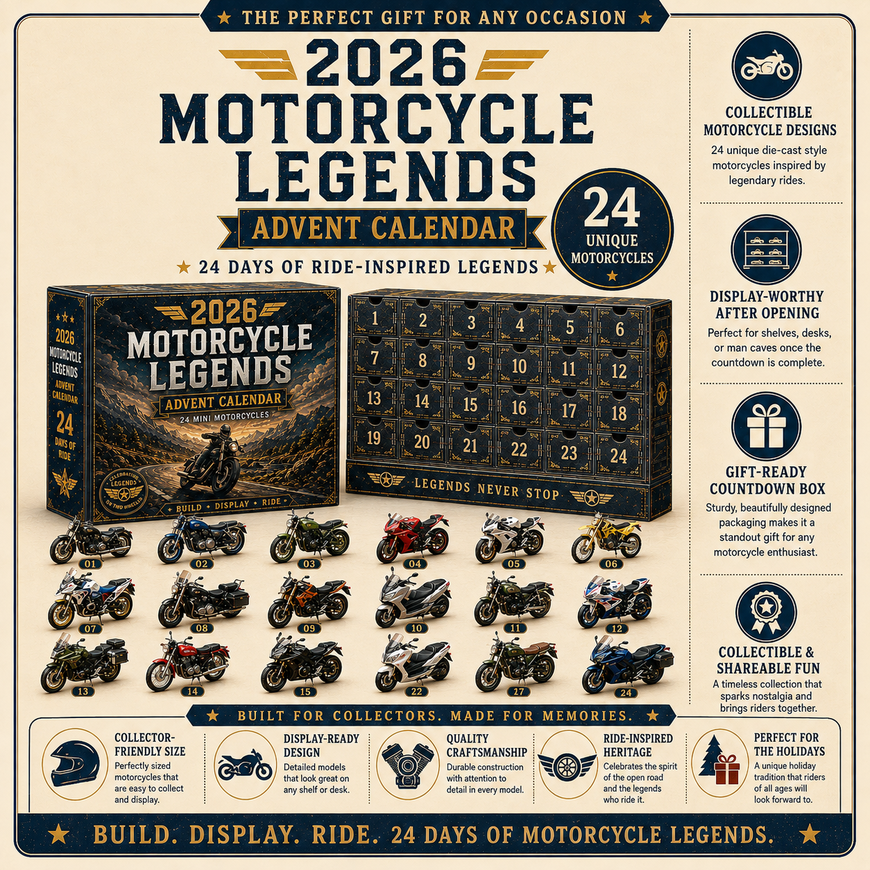 🏍️ 2026 Motorcycle Legends Advent Calendar – 24 Iconic Mini Bikes