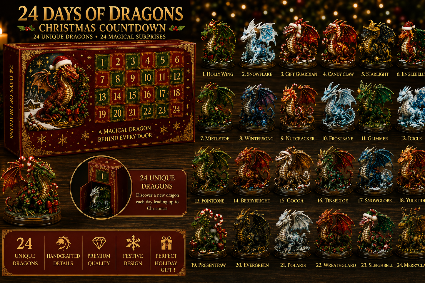 🐉 24 Days of Dragons Advent Calendar – 24 Unique Dragons, 24 Magical Christmas Surprises 🎄✨