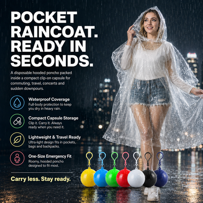 ☔ Portable Compact Raincoat – Pocket Emergency Rain Poncho