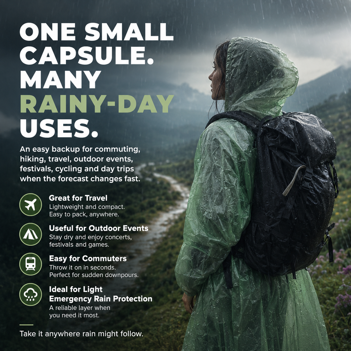 ☔ Portable Compact Raincoat – Pocket Emergency Rain Poncho