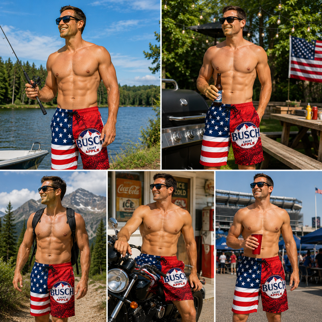 American Flag Pool Party Swimwear, Quick-Dry Red White & Blue Vacation Shorts