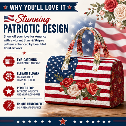 🇺🇸✨ Patriotic American Flag Quilted Travel Bag