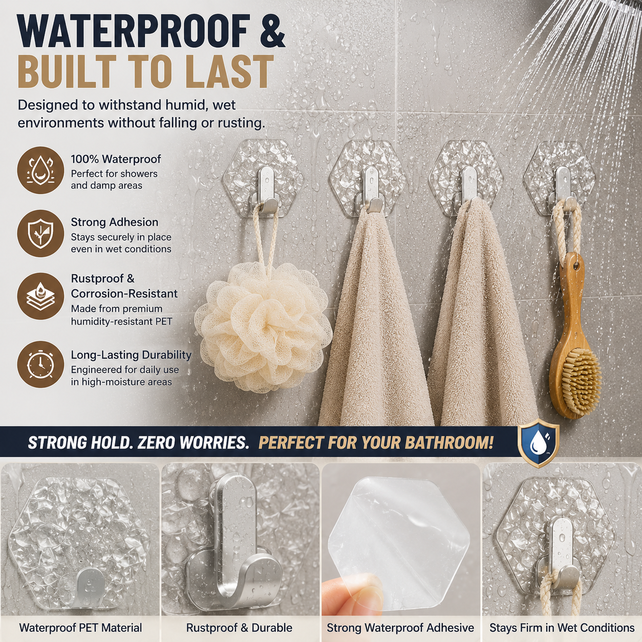 ✨ Self-Adhesive Waterproof Wall Hooks – No Drill Heavy Duty Towel & Robe Holder 🏠